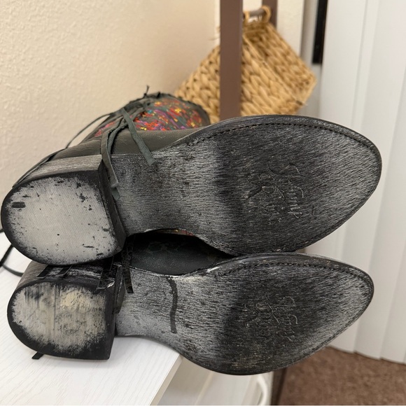 Johnny Ringo Sagrada Black Colorful Embroidered Tall Fringe Western Cowboy Boots - Picture 9 of 12